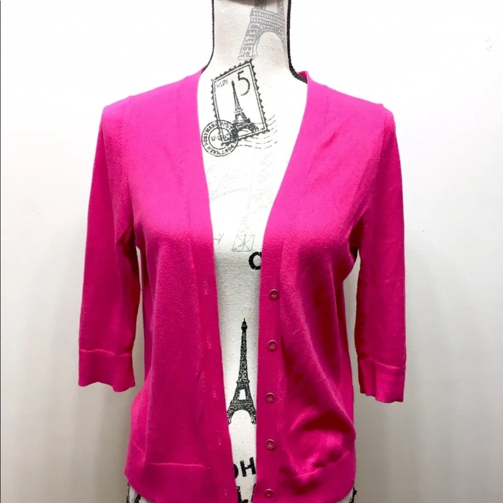 Gap Women Button Down Cardigan Sweater Hot Pink Small V Neck